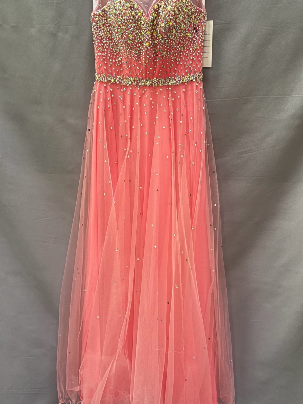 Tony Bowls Coral Beaded Tulle Prom Dress